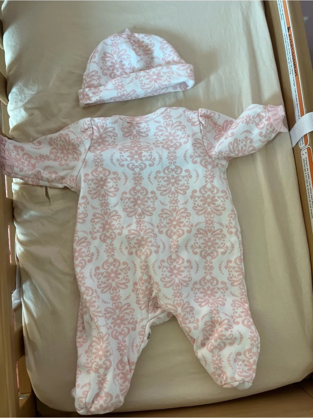 Little Me Pale Pink Damask Footie with Matching Hat